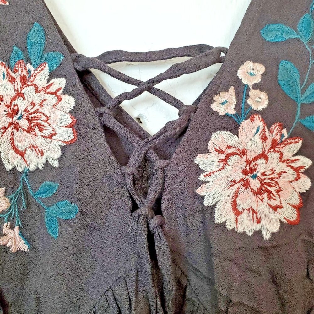 AEROPOSTALE Women's Dress Size Small Gray Embroidery Coquette Flowy Cottagecore - Picture 3 of 7